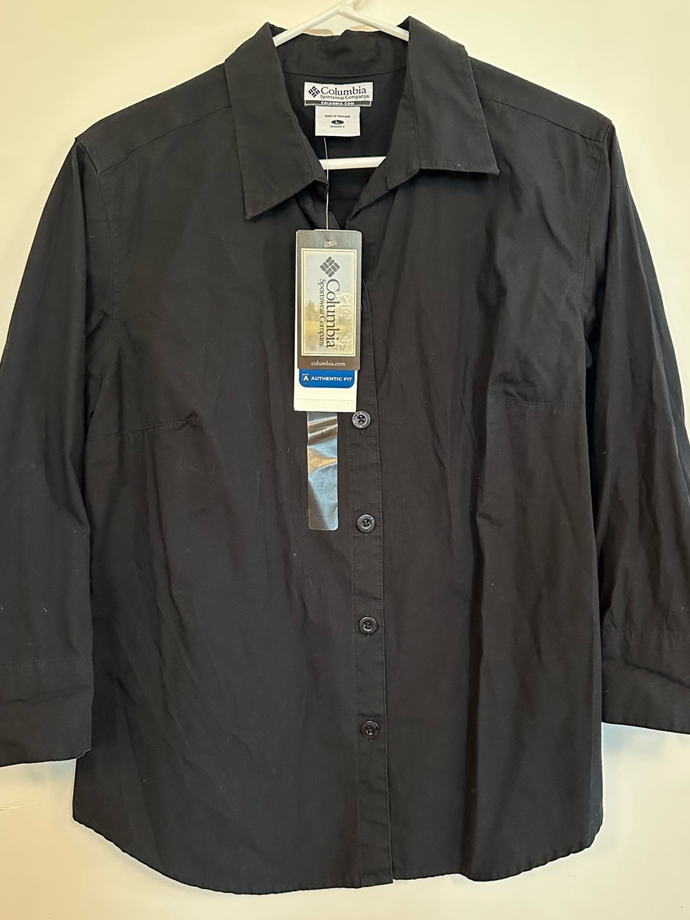 COLUMBIA black cotton Bayview button-front shirt NWT L